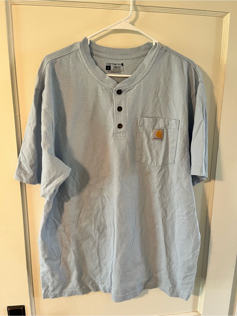 Carhartt Men’s Light Blue Short-Sleeve Henley with Pocket